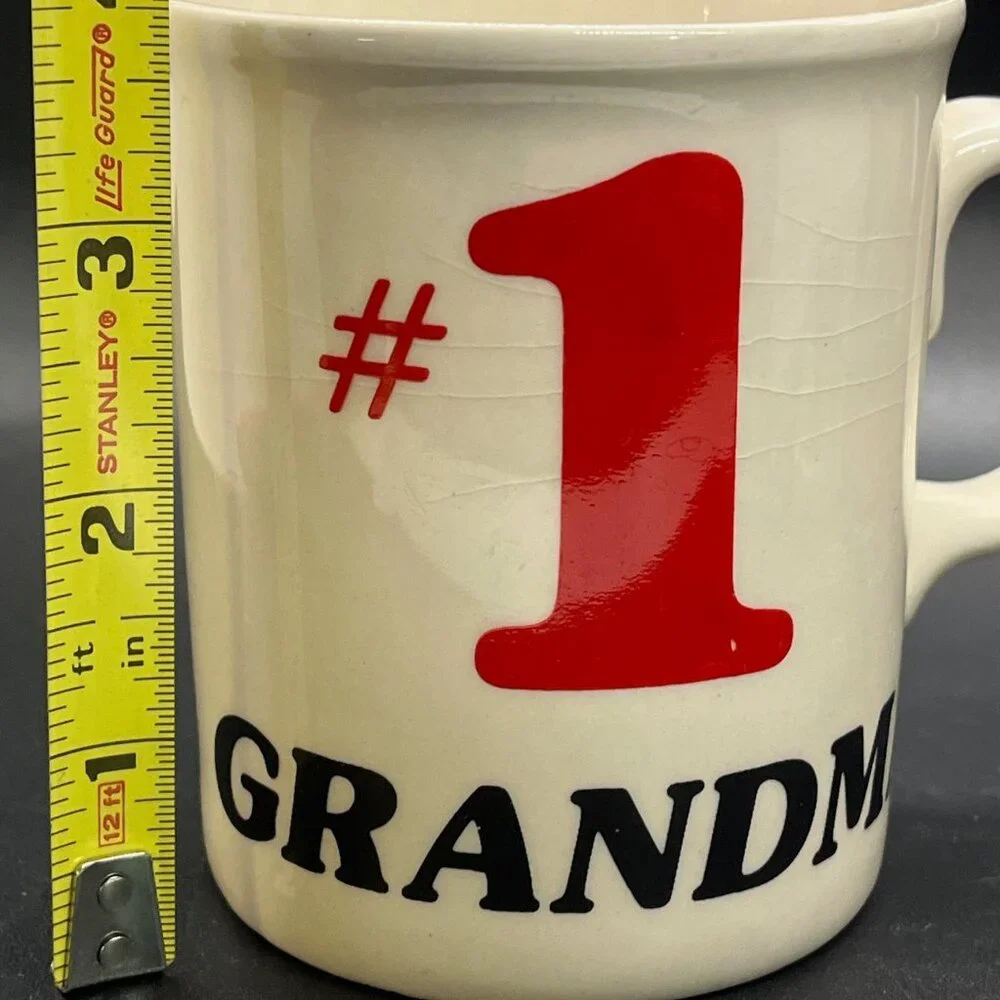 #1 Grandma Coffee‎ Mug Red Black White Ceramic Vintage Made In England *Crazing